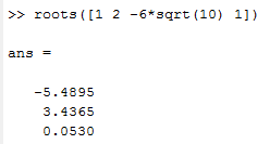 solving quadratic equations matlab