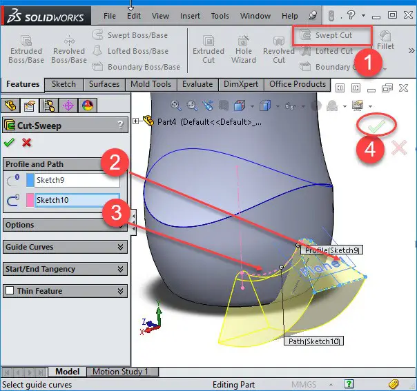 solidworks sweep cut