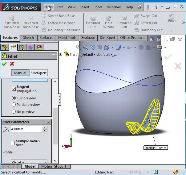 solidworks fillet