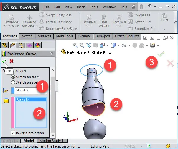 solidworks curve projection