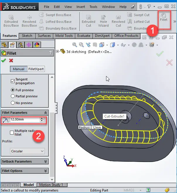 solidwork 3d fillet