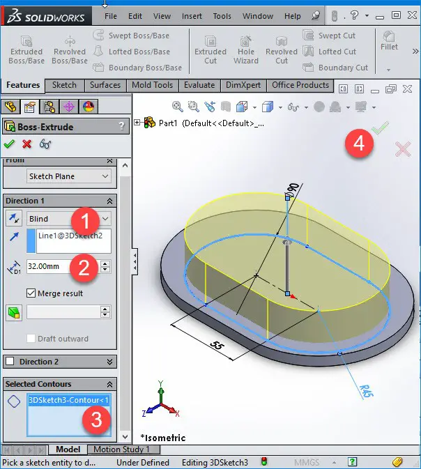 solidwork length of extrusion