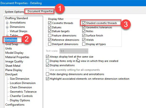 solidworks 2019 cosmetic threads