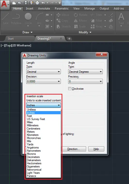 how to change units in autocad