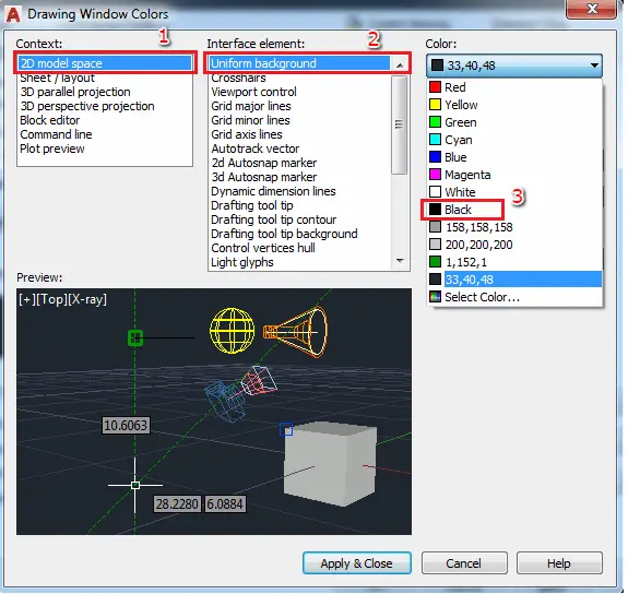 autocad change cursor color