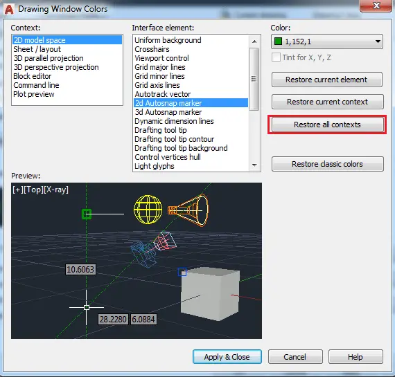 autocad change background color