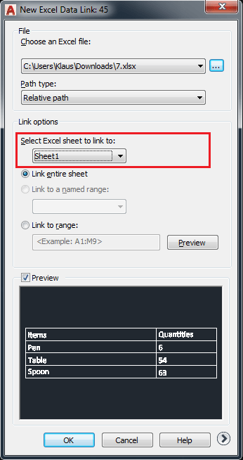 insert excel into autocad