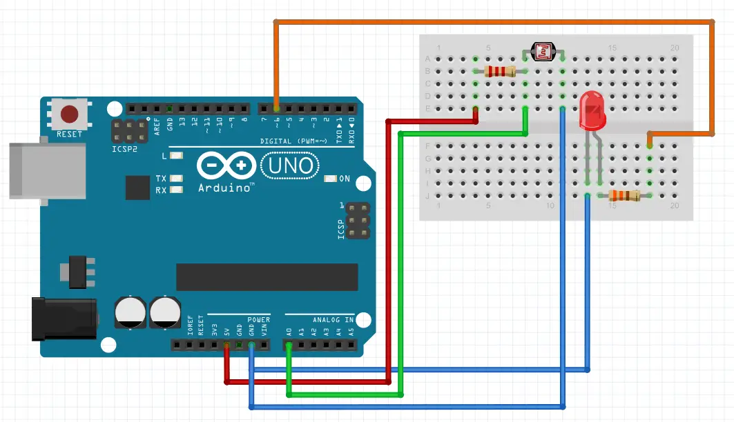 switch case arduino light sensor